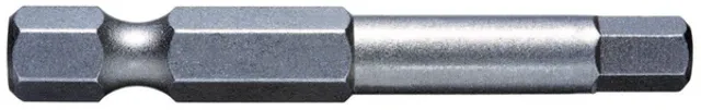 A single grey steel hex driver bit on a white background
