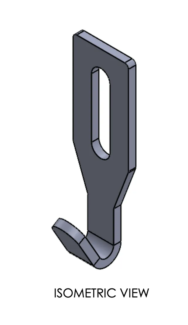 Isometric CAD drawing of the Centre Hook Small